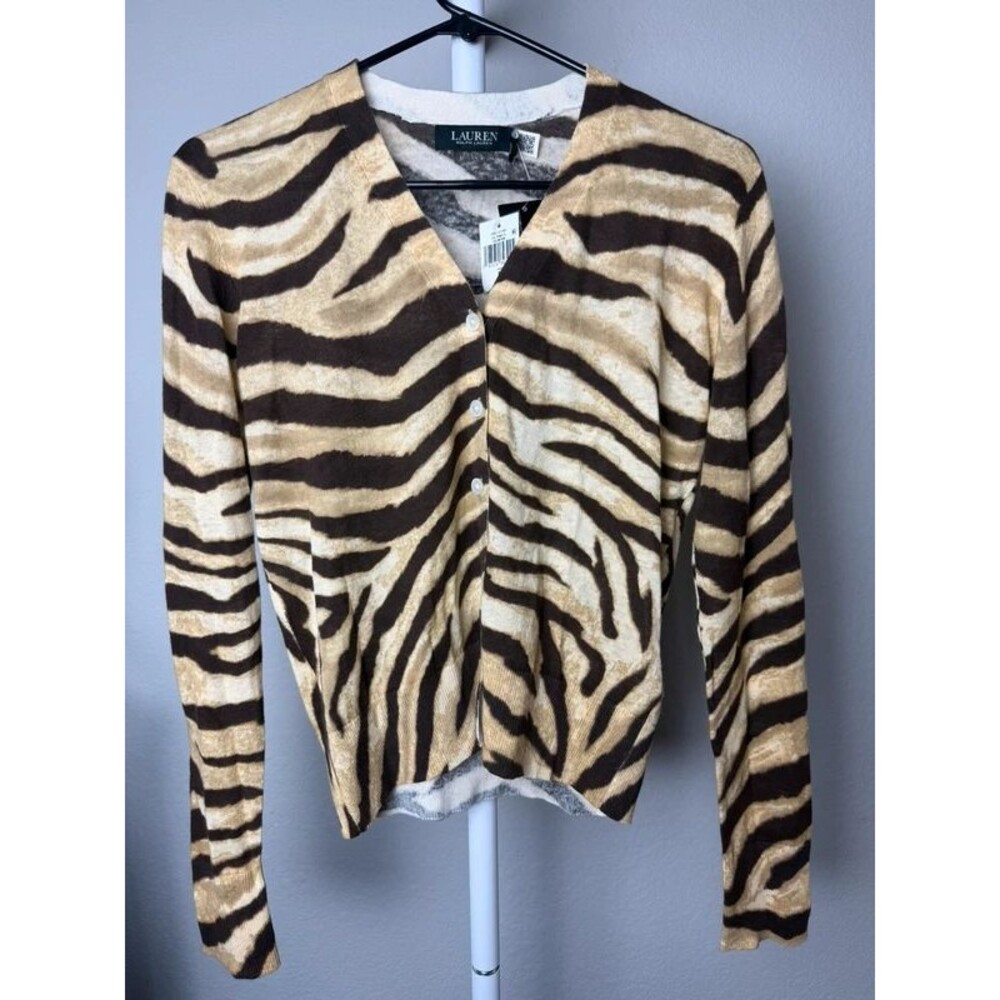 Lauren Ralph Lauren Zebra Stripe Linen & Cotton Cardigan
